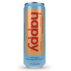Can of 'happy' salted caramel cold brew on a white background