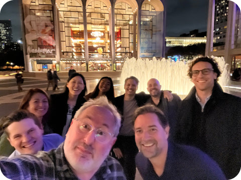 a picture of the happy team outside of Lincoln Center, NYC