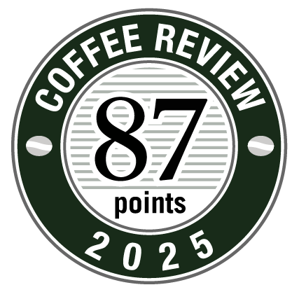 Coffee Review score of 87 points for happy dark roast ground coffee