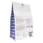 Back view of a Happy Coffee bag with branding and text on a white background